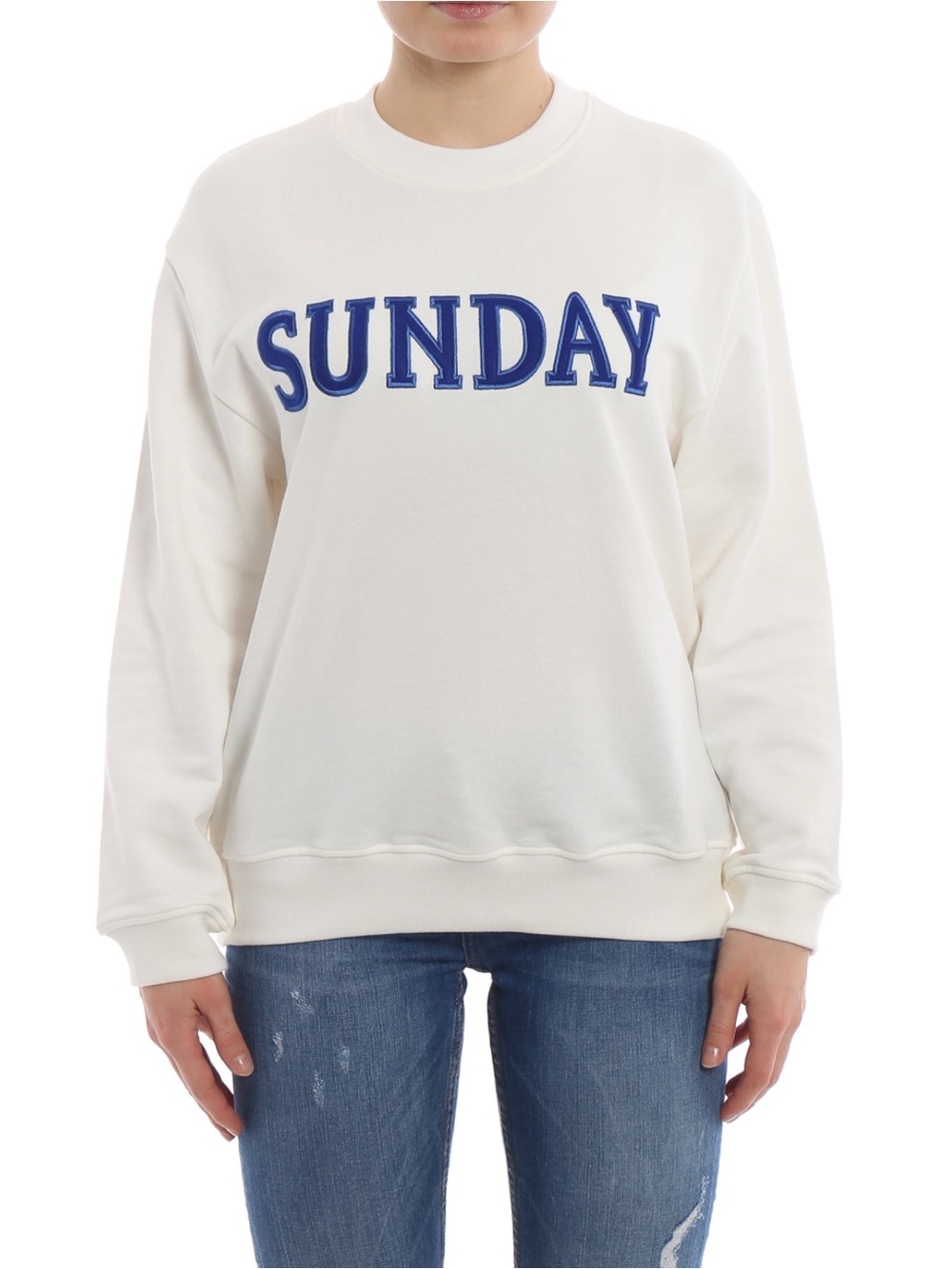 Alberta Ferretti Women's "Sunday" Cotton Crew-Neck Sweatshirt Cream Size S